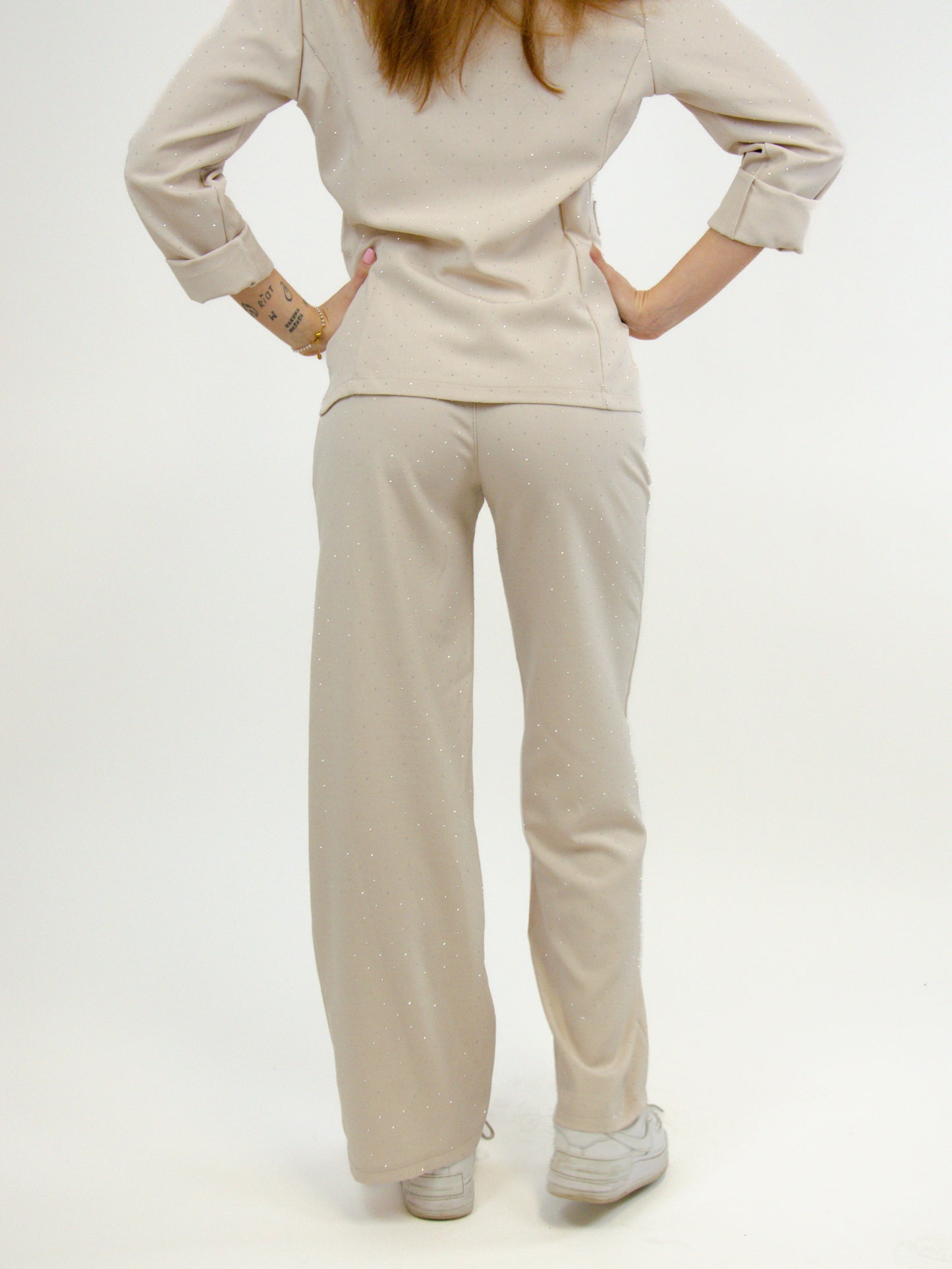 Pantalone con strass a gamba larga