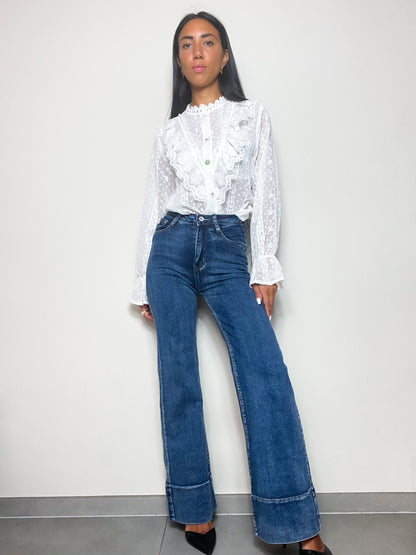 Jeans palazzo con risvolto